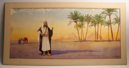 An Arab in the Desert with a Distant View of the Pyramids, Egypt 