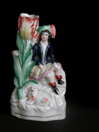A Spill Vase in the form of a Tulip beside a Shepherdess and a Lamb