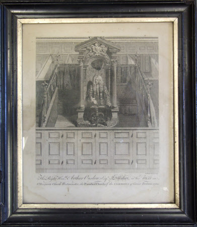 Rt. Hon. Arthur Onslow (1691–1768). Speaker, in his seat in St Margarets Church Westminster, the ...