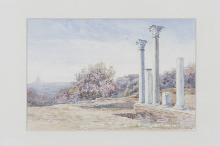 Temple Ruins with a church dome in the distance