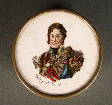 Brass circular trinket box with a portrait of King Louis-Philippe, King of France (1773 - 1850)