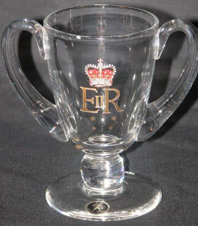 Two handled glass goblet commemorating H.M. Queen Elizabeth II (1926 - 2022)