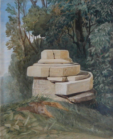 Study of architectural stones with trees behind