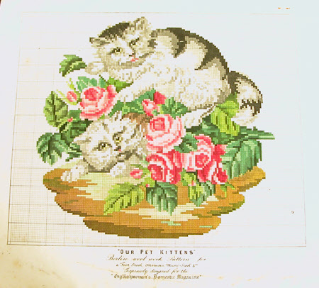 Pattern of Our Pet Kittens for footstool, ottoman, etc, in Berlin wool-work and beads