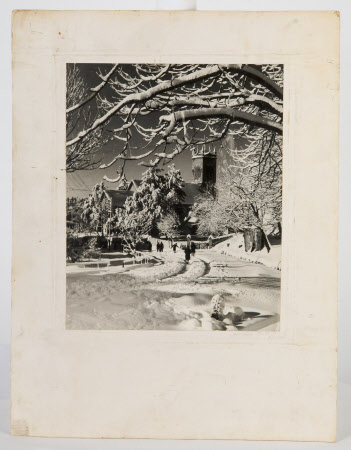 Snow scene with church