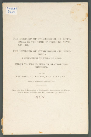 The Hundred of Stanborough or Dippeforda in the Time of Testa de Nevil A.D.1243.