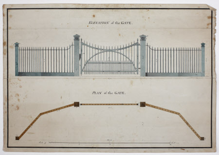 Elevation and plan of a gate, probably for Village Lodge at Kedleston