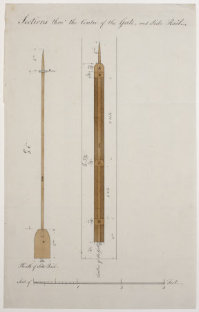 Sections through a gate and a side rail for Kedleston