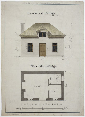 Elevation and plan of a small cottage