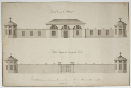 Two elevations of a farm building