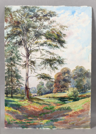 Parkland (Dunham?) with trees and a lake