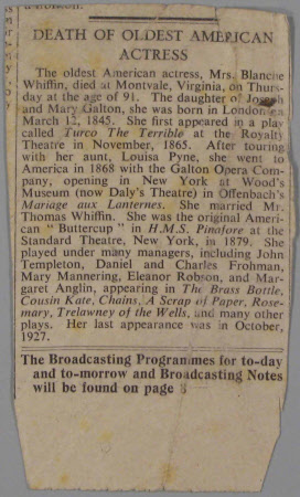 Death of Oldest American Actress