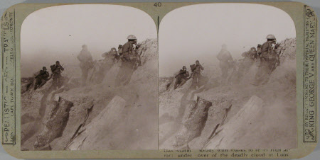 Gas Alarm! Ready with respirators to repel a Hun attack under cover of the deadly cloud at Loos