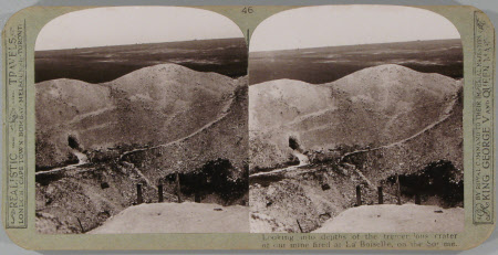 Looking into the depths of the tremendous crater of our mine fired at La Boiselle on the Somme.