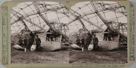Gondola of Zeppelin raider which dropped bombs on London brought down off the Essex coast.