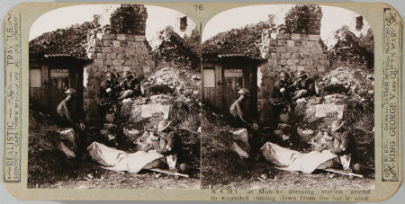 R.A.M.C. at Monchy dressing station attended to wounded coming down from the battle zone.