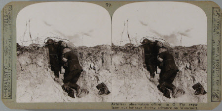 Artillery observation officer in O Pip regulates our barrage during the advance on Woncourt.