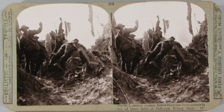 North Country troops bomb Hun machine-gunners out of their lairs in Polygon Wood, September, 1917