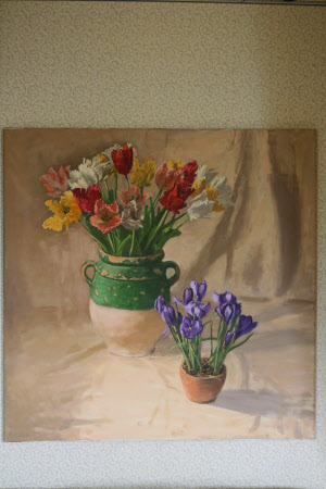 A Vase of Tulips and a Pot of Blue Crocus  