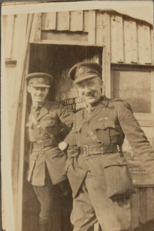 Two army officers standing in doorway of wooden hut The Hon. Cecil  Edward Agar-Robartes ...