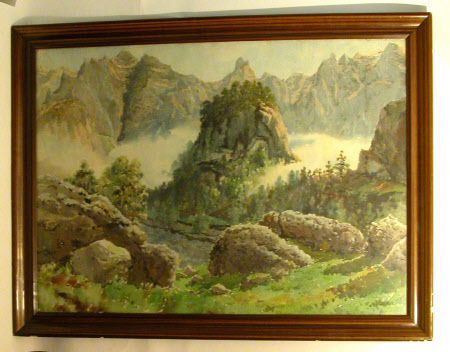 'Mountain scene with mist'