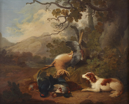 Spaniel with Dead Game in a Landscape