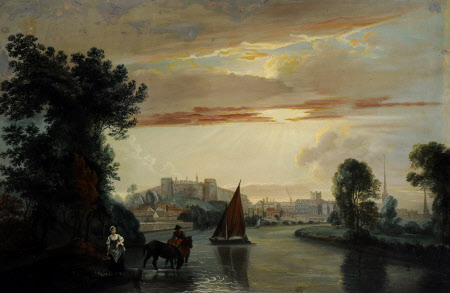 View of a Castle, Town and River (possibly Warwick Castle and Coventry)