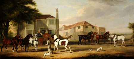 Changing Horses, the Exeter to London Mail; Sir Henry Paton Bt leading the Horse
