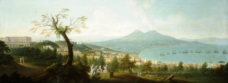 A View of the Bay of Naples from San Martino (the Vomero) with a Fleet at anchor, Vesuvius beyond ...