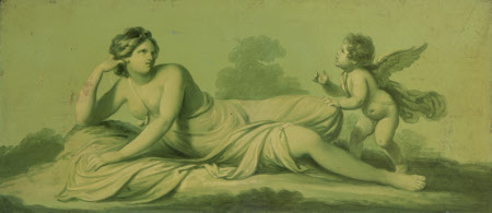 A Set of 16 Monochrome Painted Panels of Mythological Scenes: Venus and Cupid (?)
