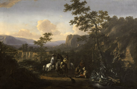 Italian Landscape with Two Horesmen and Figures on a Road