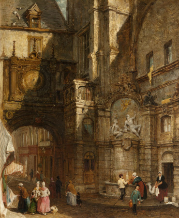 Street Scene in Rouen (Louis XV Fountain beside the Gros Horloge)