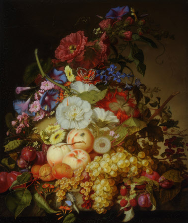 Still Life with Fruit and Flowers on a Stone Ledge 