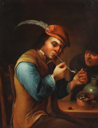 A Young Peasant lighting his Pipe