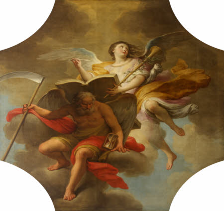 Personification of History writing on the Back of Time