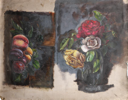 Still Life of Peaches and Plums and Still Life of Roses