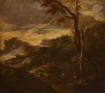 A Mountainous River Landscape with Figures
