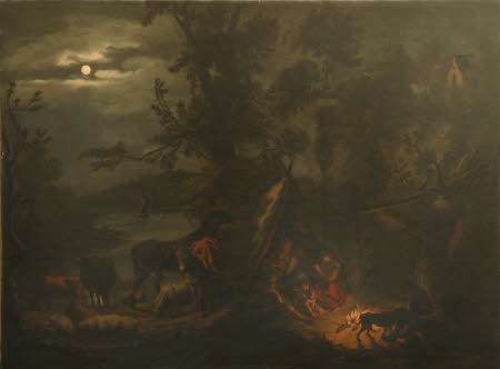 Night Scene with Figures grouped around a Fire 