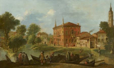 The Villa Taglia on the Brenta with Figures in a Barge