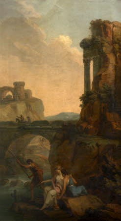 Landscape with Bridge and Ruins with Peasants Fishing
