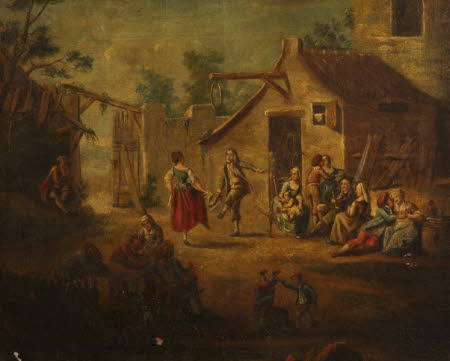 A Village Scene with a Young Couple Dancing