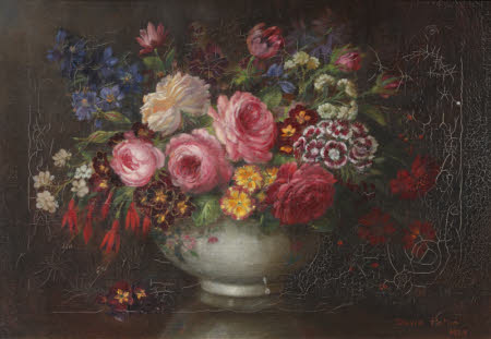 English Summer Flowers in a Stone Vase 