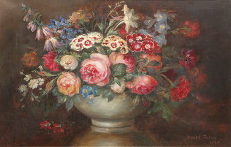 English Summer Flowers in a Stone Vase 