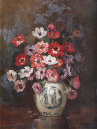 Anemones in a Blue-and-White Chinoiserie Vase on a Table
