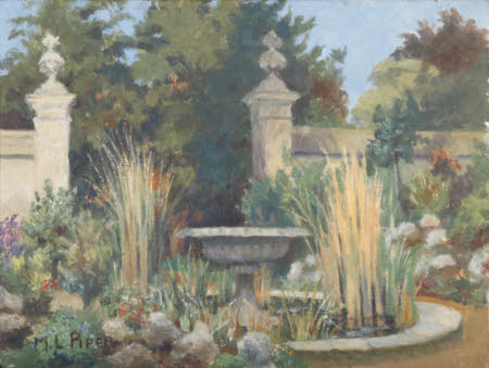 A Garden View, with a Pond, and a Stone Gateway