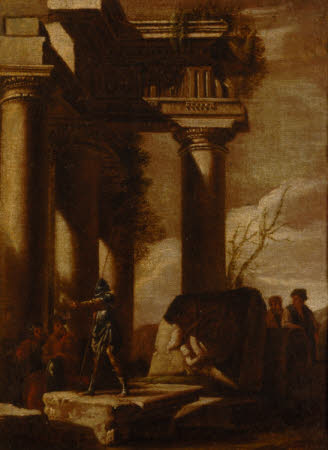 A Classical Ruin with Soldiers and Figures