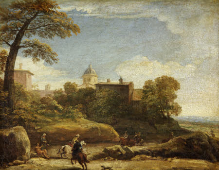 A View of, possibly, Ariccia with Horsemen