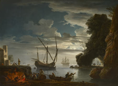 Seaport by Moonlight - Night (after Claude-Joseph Vernet) 