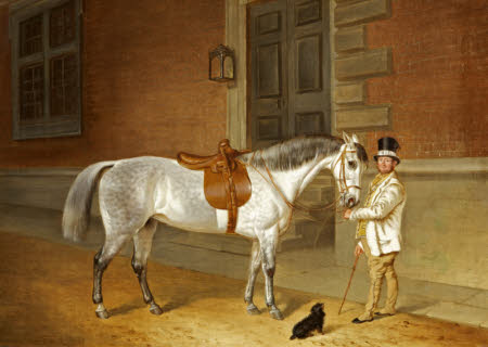 Lady Rosamund's Dappled Grey Mare with Head Groom at Tredegar House, Monmouthshire