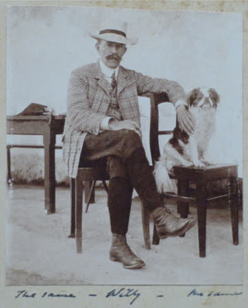 William Stokes Hulton (1852-1921) sitting with Torà the dog, Seefeld - August 1903